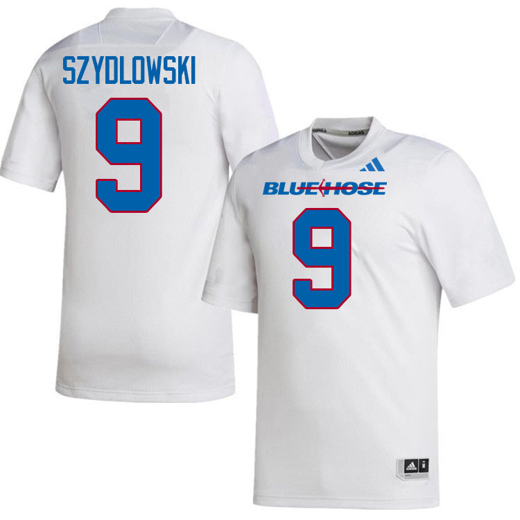 Presbyterian Blue Hose #9 Carter Szydlowski College Football Jerseys,Uniforms-White